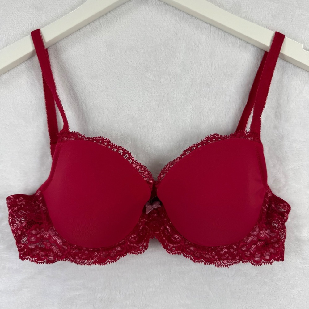 Victoria's Secret Dream Angels Lined Demi Bra Red Lace‎ 34B 216025-H90